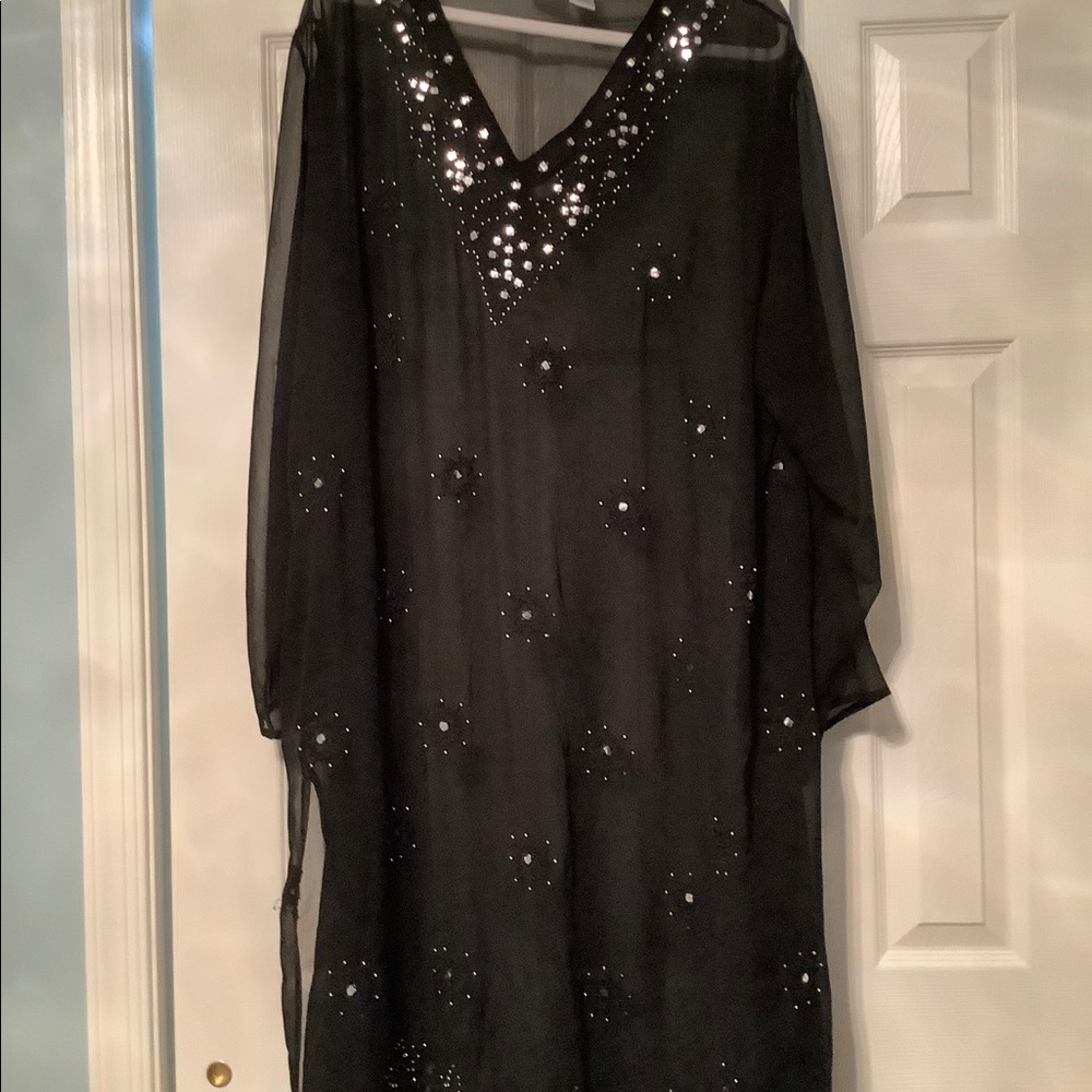 Beaded sheer bathing suit coverup